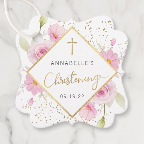 Elegant Floral Christening Thank You Favor Tags