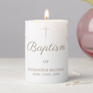Elegant Floral Christian Cross Baptism Pillar Candle