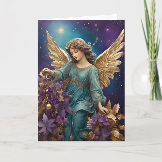 Elegant Floral Christmas Angel Personalized  Card (Front)