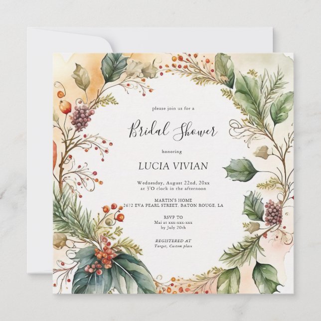Elegant Floral Christmas Bridal Shower Invitation (Front)