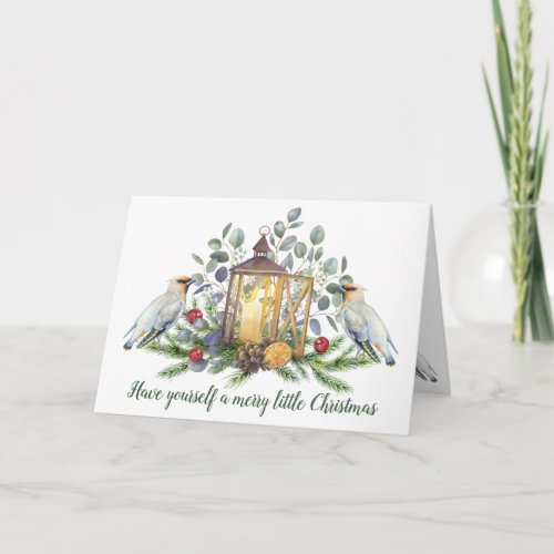 Elegant Floral Christmas candle bird Mug Card