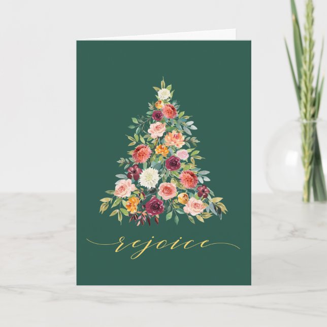 Elegant Floral Christmas Holiday Tree Card (Front)