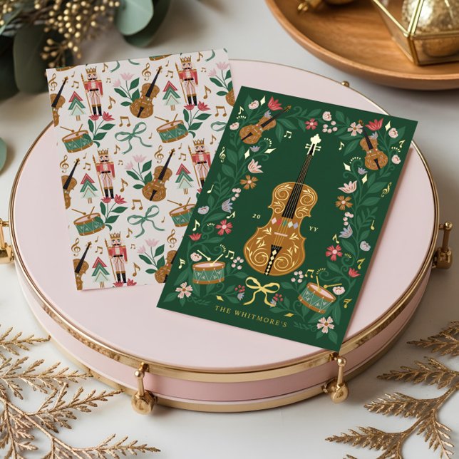 Elegant Floral Christmas Nutcracker Ballet Musical Foil Holiday Card (Elegant Floral Christmas Nutcracker Ballet Musical Foil Holiday Card)