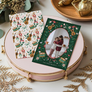 Elegant Floral Christmas Nutcracker Ballet Photo Holiday Card