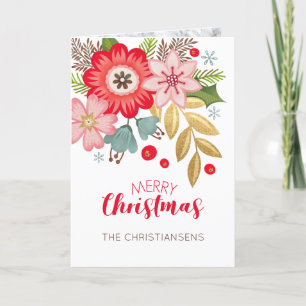 Elegant Floral Christmas Photo Greeting Card