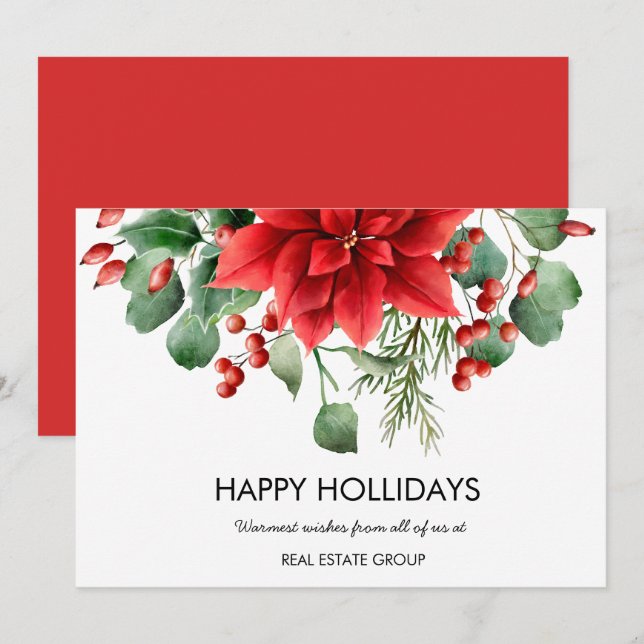 Elegant Floral Christmas Red Flowers Holiday Card (Front/Back)