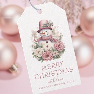 Elegant Floral Christmas Snowman Gift Tags