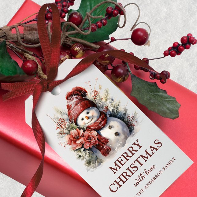 Elegant Floral Christmas Snowman Gift Tags (Creator Uploaded)