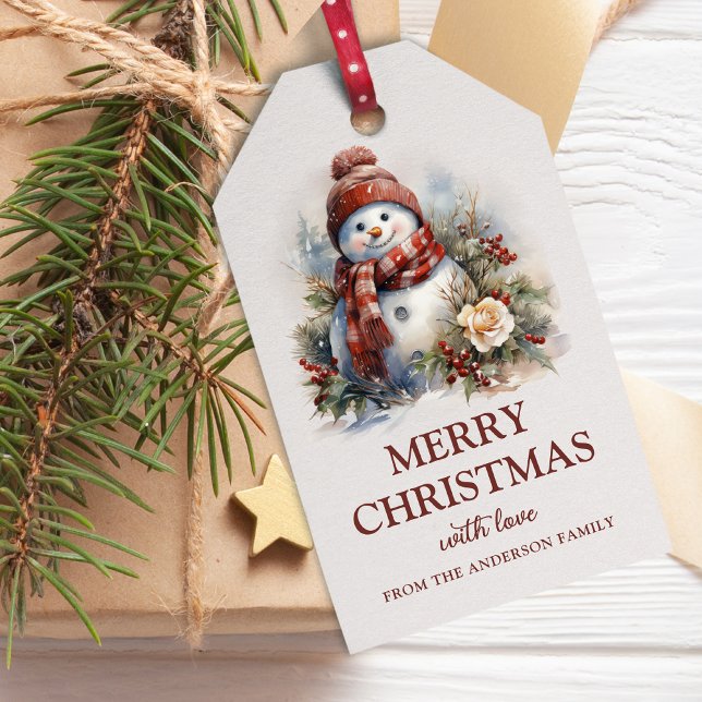 Elegant Floral Christmas Snowman Gift Tags (Creator Uploaded)