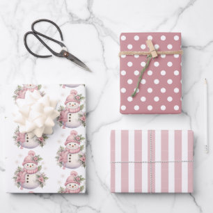 Elegant Floral Christmas Snowman Wrapping Paper Sheets