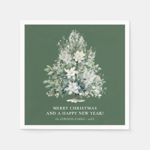 Elegant Floral Christmas Tree Holiday Napkins