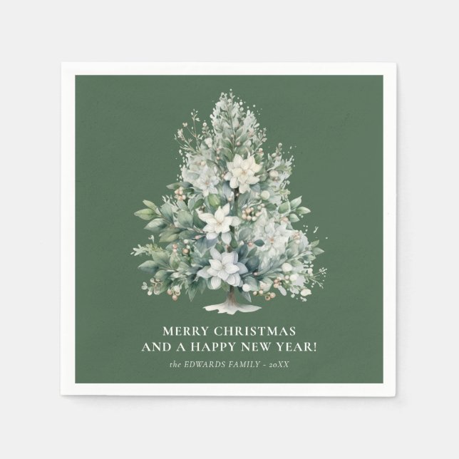 Elegant Floral Christmas Tree Holiday Napkins (Front)