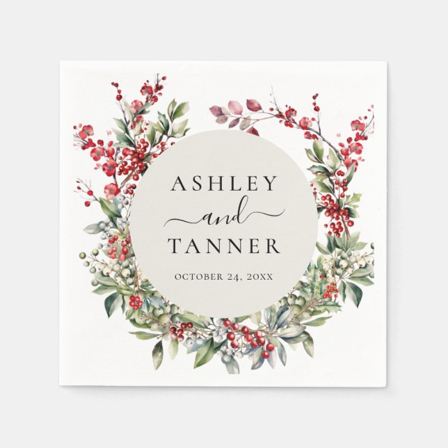 Elegant Floral Christmas Winter Wedding Napkins (Front)