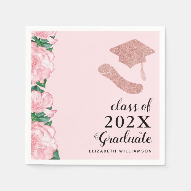 Elegant Floral Class 2025 Pink Graduate Graduation Napkins (Front)