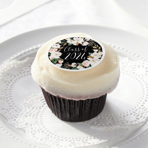 Elegant Floral Class of 2024 Graduation Edible Frosting Rounds