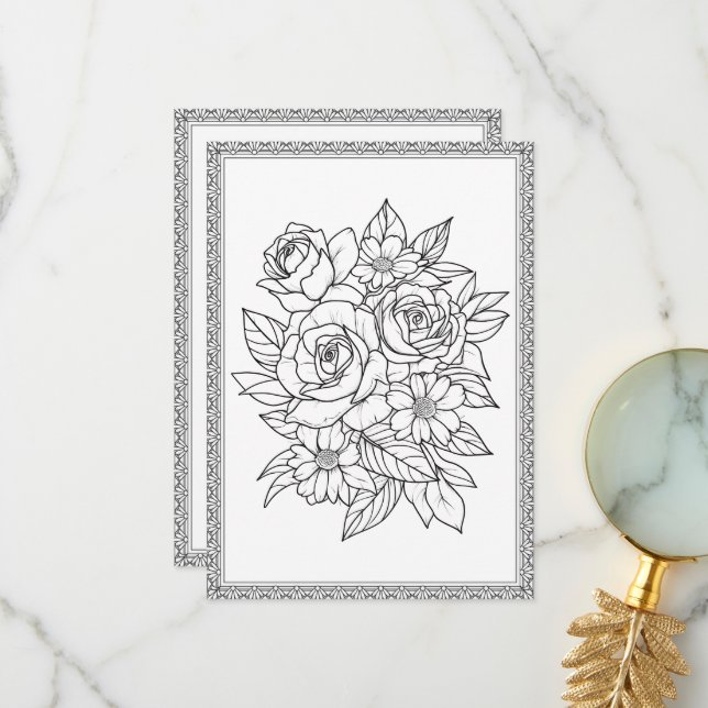 Elegant Floral Color Your Own Greeting Card (Front/Back In Situ)