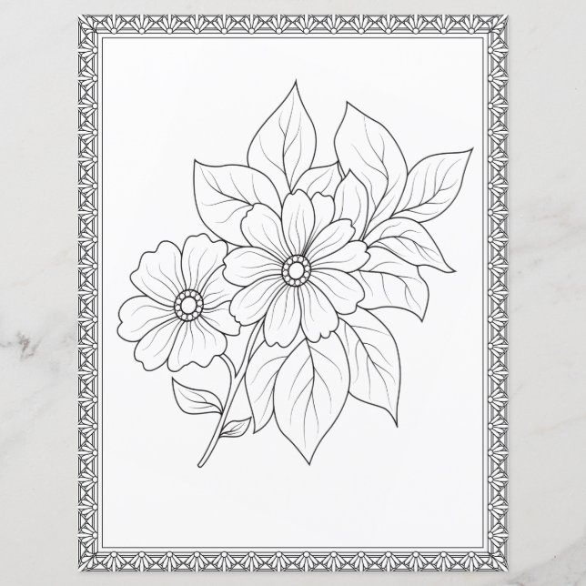 Elegant Floral Coloring Page Scrapbook Paper (Front)