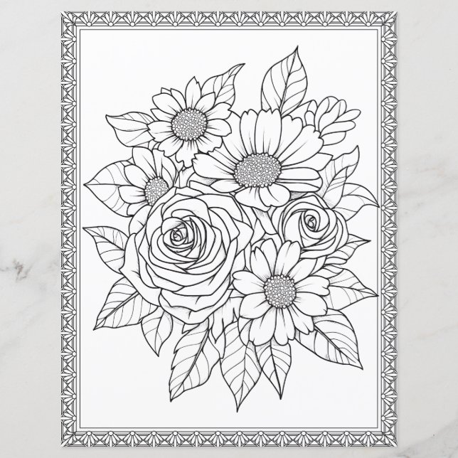 Elegant Floral Coloring Page Scrapbook Paper (Front)
