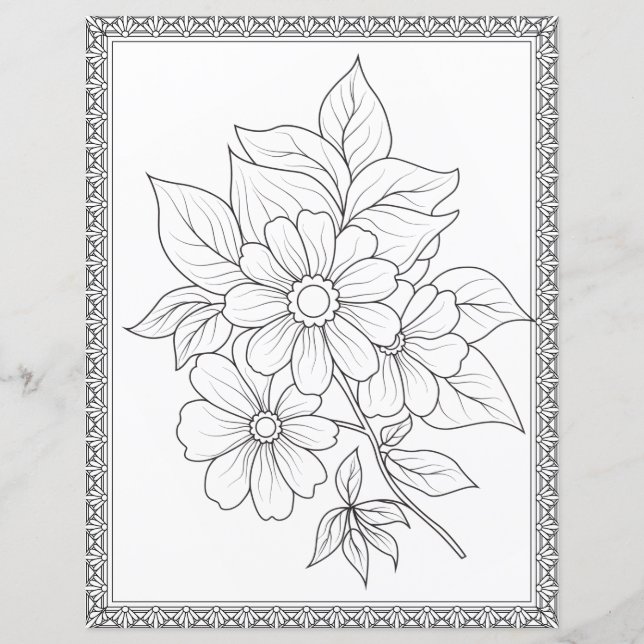 Elegant Floral Coloring Page Scrapbook Paper (Front)