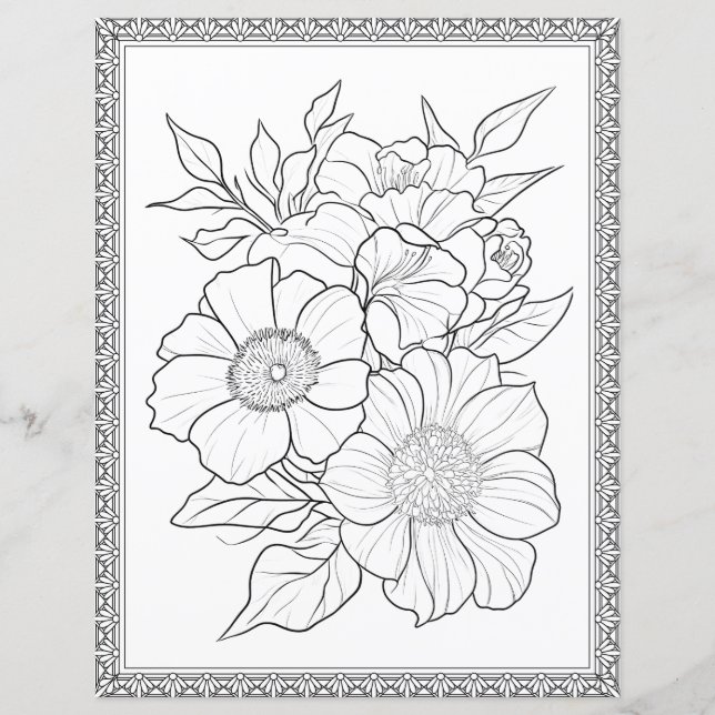 Elegant Floral Coloring Page Scrapbook Paper (Front)