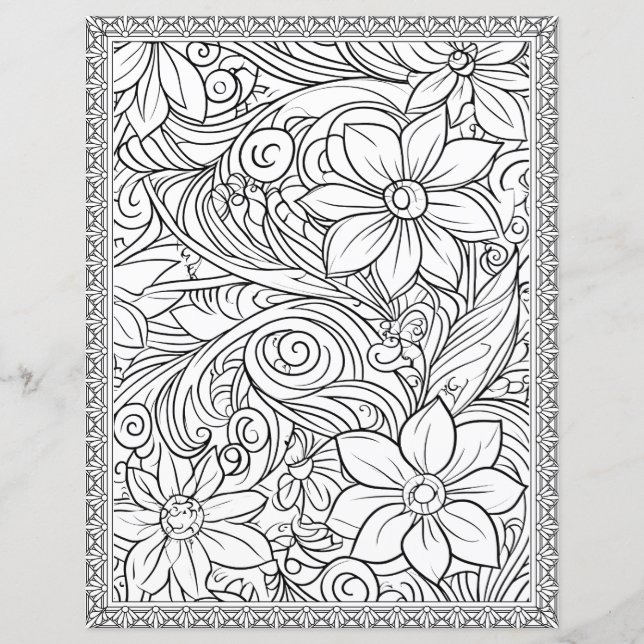 Elegant Floral Coloring Page Scrapbook Paper (Front)