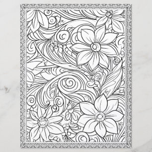 Elegant Floral Coloring Page Scrapbook Paper
