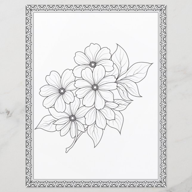 Elegant Floral Coloring Page Scrapbook Paper (Front)