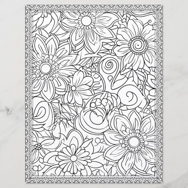 Elegant Floral Coloring Page Scrapbook Paper (Front)