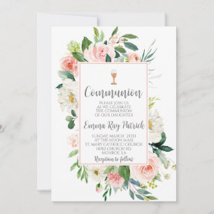Elegant Floral Communion Invitation