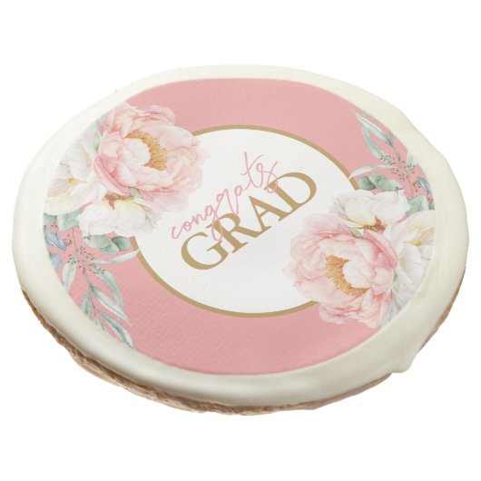 Elegant Floral Congrats Grad Custom Sugar Cookies (Angled)
