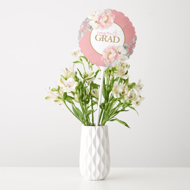 Elegant Floral Congrats Grad Graduation Balloons (Vase)
