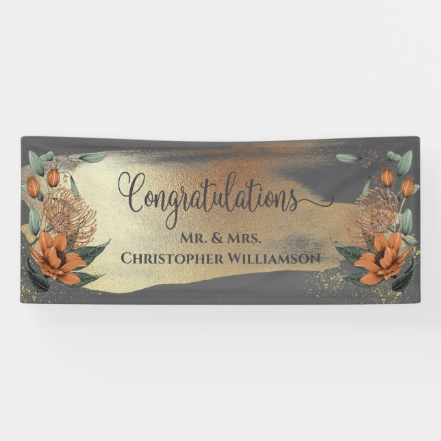 Elegant Floral Congratulations Wedding Banner (Horizontal)