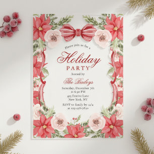 Elegant Floral Coquette Christmas Party Acrylic Invitations