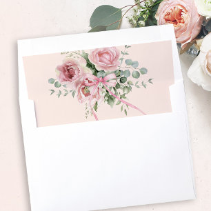 Elegant Floral Coquette Pink Bow Wedding Invite Envelope Liner