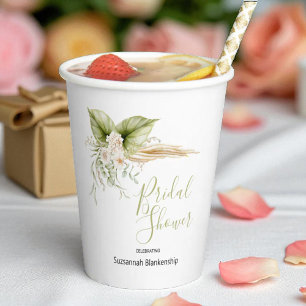 Elegant Floral Corner Bridal Shower Template Paper Cups