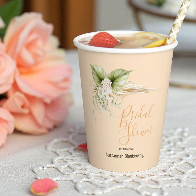 Elegant Floral Corner Bridal Shower Template Paper Cups (paper cup bridal shower template)