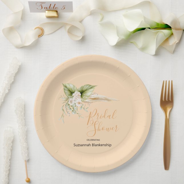 Elegant Floral Corner Bridal Shower Template Paper Plates (Wedding)