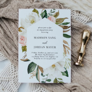 Elegant Floral Cotton Magnolia Engagement Party Invitation