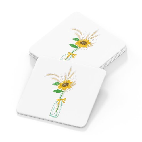 Elegant Floral Country Yellow Sunflowers Wedding Square Paper Coaster