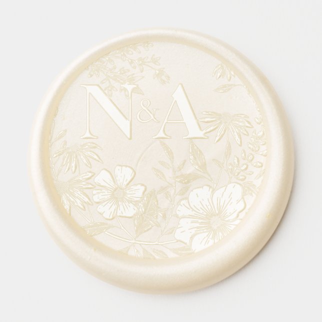 Elegant Floral Couple Monogram Wedding Wax Seal Sticker (Front)