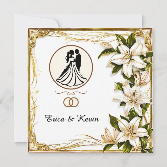 Elegant Floral Couple Silhouette Invitation (Front)