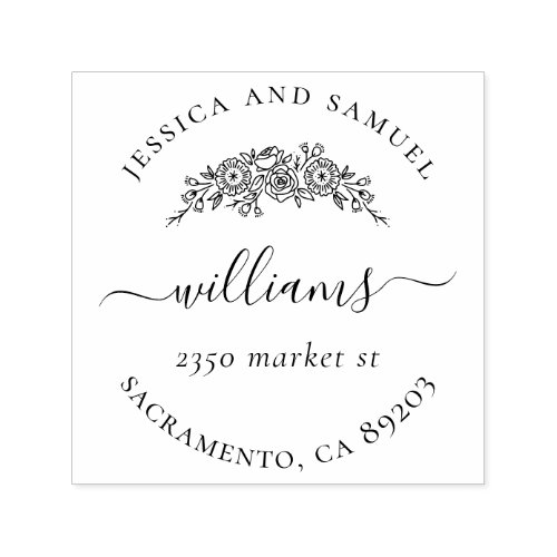 Elegant Floral Couple Typography Return Address Self_inking Stamp