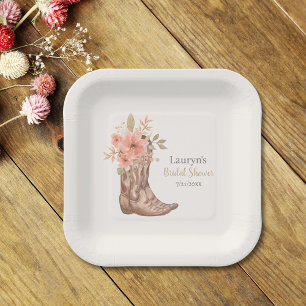 Elegant Floral Cowboy Boots Cowgirl Bridal Shower Paper Plates