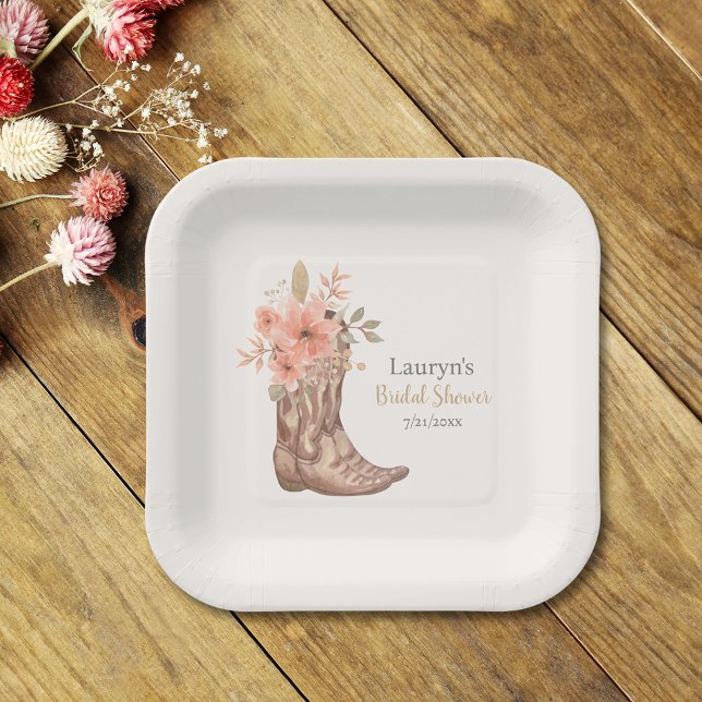 Elegant Floral Cowboy Boots Cowgirl Bridal Shower Paper Plates (Elegant Floral Cowboy Boots Cowgirl Bridal Shower Paper Plates)