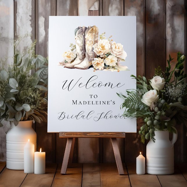 Elegant Floral Cowgirl Boots Bridal Shower Welcome Foam Board (Creator Uploaded)