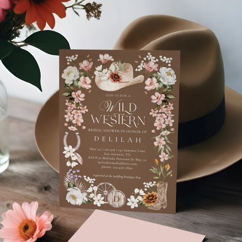 Elegant Floral Cowgirl Wild Western Bridal Shower Invitation