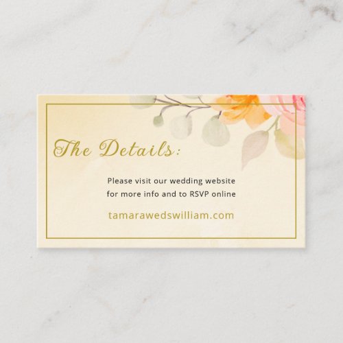 Elegant Floral Cream And Gold Wedding Website Enclosure Card
