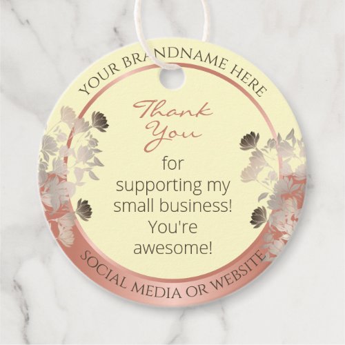 Elegant Floral Cream and Rose Gold Leafy Thank You Favor Tags