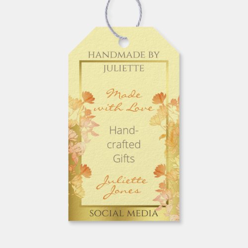 Elegant Floral Cream Orange Gold Product Packaging Gift Tags