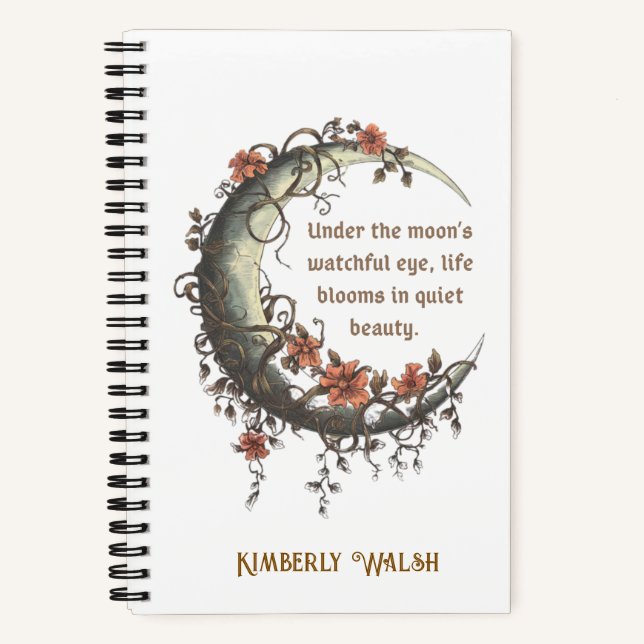 Elegant Floral Crescent Moon Notebook (Front)